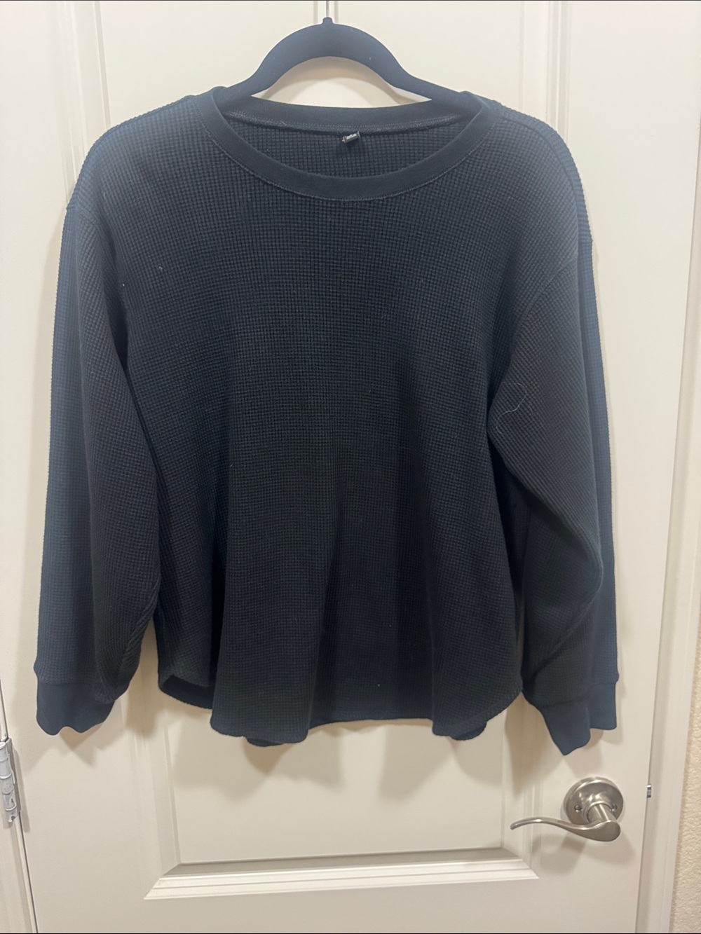 Uniqlo Black Waffle-Knit Long Sleeve Sweatshirt